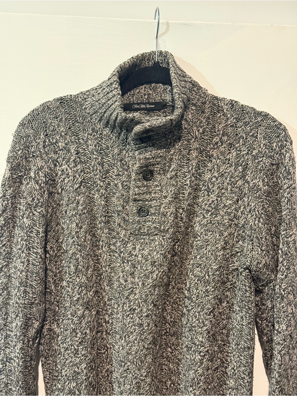 Saks Fifth Avenue Marled Gray Cable Knit Turtleneck Sweater
